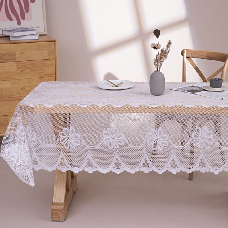 GEFEII White Lace Tablecloth Rectangular Crochet Linen Table Covers for Rectangle Table Oblong Vinyl Floral Lace Tablecloths 60"X104" for Kitchen Wedding Party Chrismas Decoration - Image 3